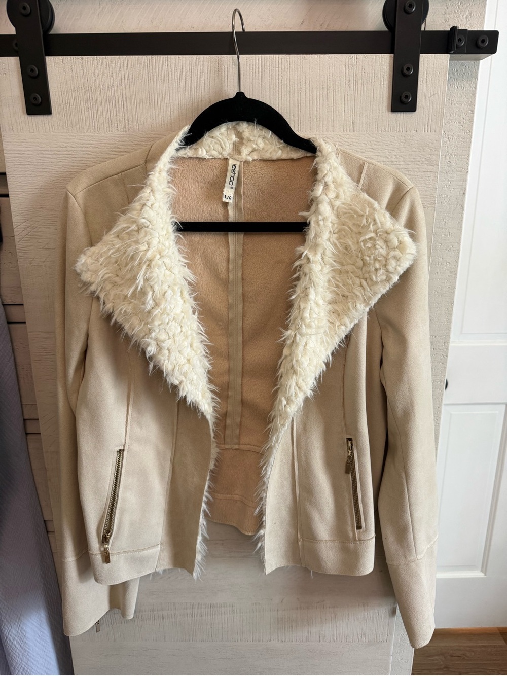 leshop Cream Faux-Shearling Teddy Jacket